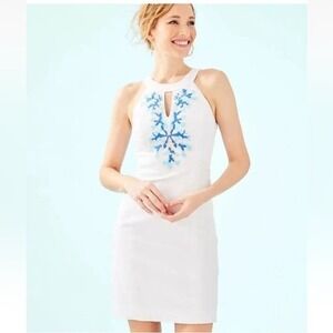 Lilly Pulitzer Jena Stretch Shift Dress Size 8 White Beaded Embroidered Bride